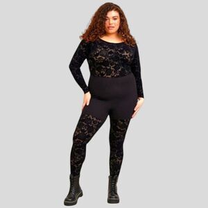 NWT TORRID Full Length Flocked Lace Rose Black Skull Catsuit.